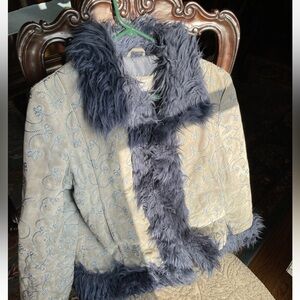 Vintage Wilson's Leather Penny Lane Style Blue Faux Fur Coat Size L